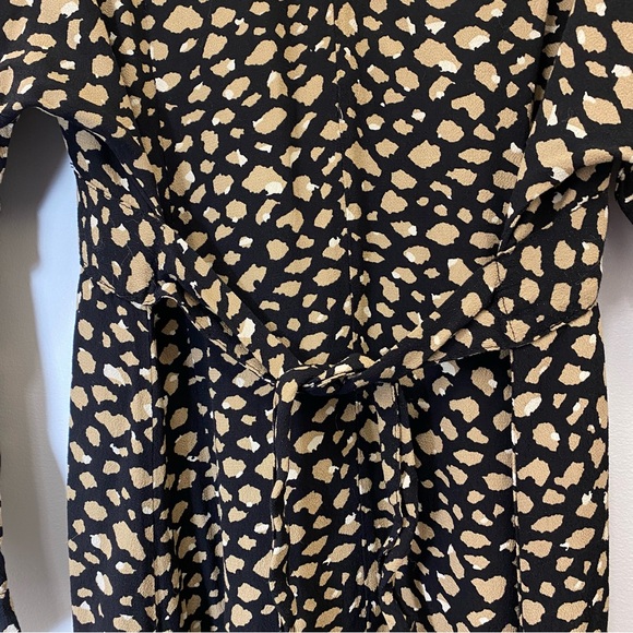 Zara long-sleeve mini dress with tie waist- tan and black animal print - Picture 4 of 10